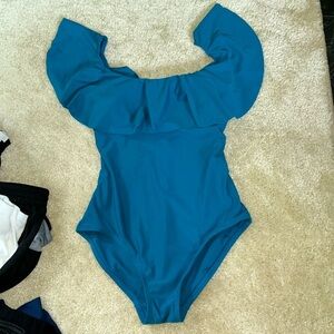 Blue one piece swimsuit